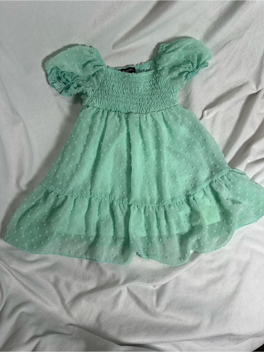 Zunie Mint Green Smocked Puff-Sleeve Dress